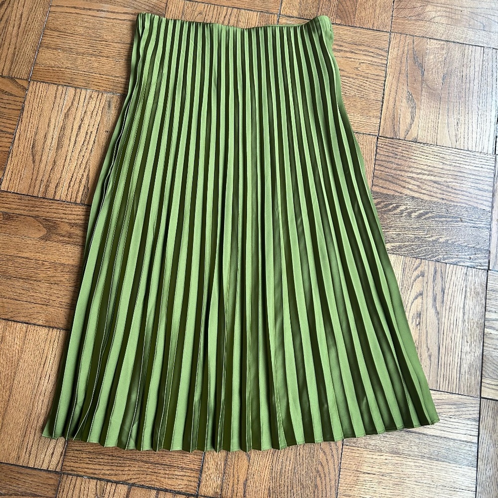 J.Crew Pleated Olive Midi Skirt